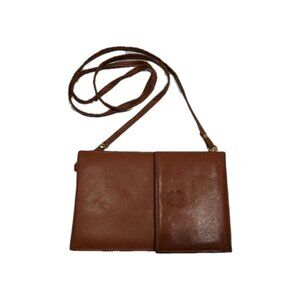 Crossbody Travel Bag Tan Brown Leather Vintage Small Purse Shoulder Bag Italy